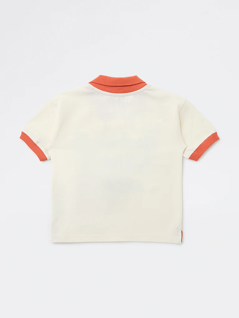 HOP Kids Boys Off-White Basketball-Themed Cotton T-Shirt - Image 4