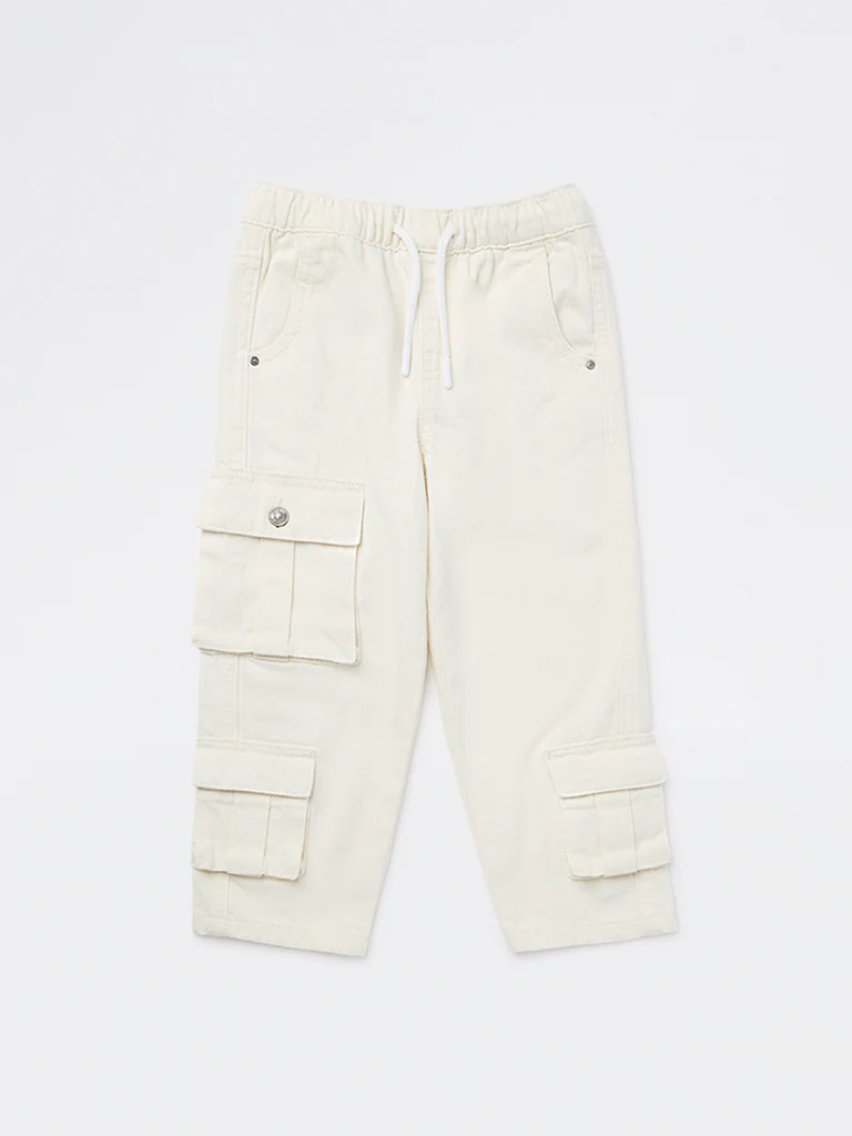 HOP Kids Boys Off-White Cargo-Style Mid-Rise Jeans - Image 4