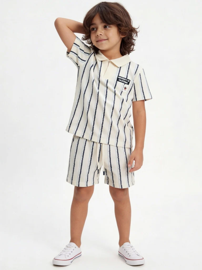 HOP Kids Boys Off-White Cotton-Blend T-Shirt and Shorts Set