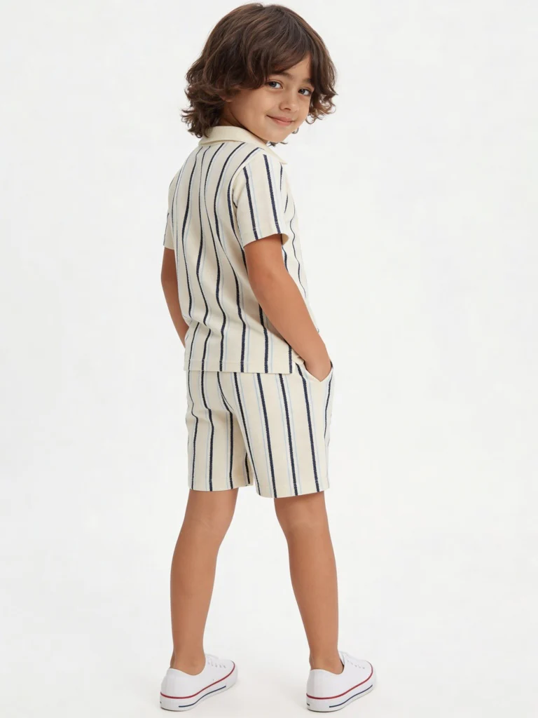 HOP Kids Boys Off-White Cotton-Blend T-Shirt and Shorts Set - Image 2