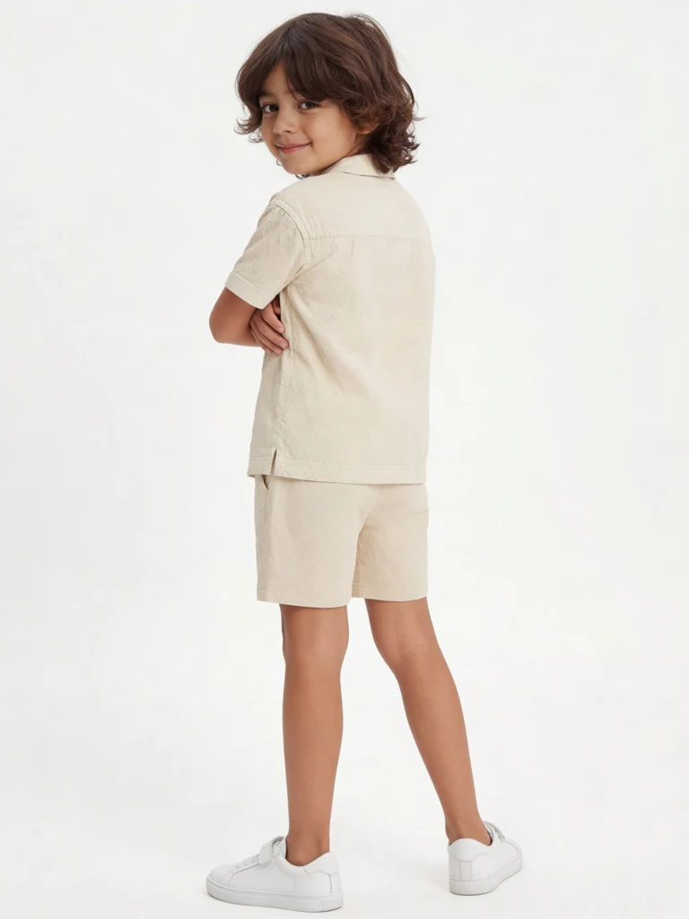 HOP Kids Boys Off-White Cotton Shirt with Shorts Set - Image 2