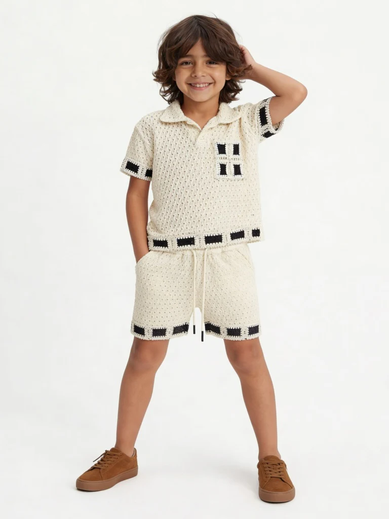HOP Kids Boys Off-White Cotton T-Shirt and Shorts Set