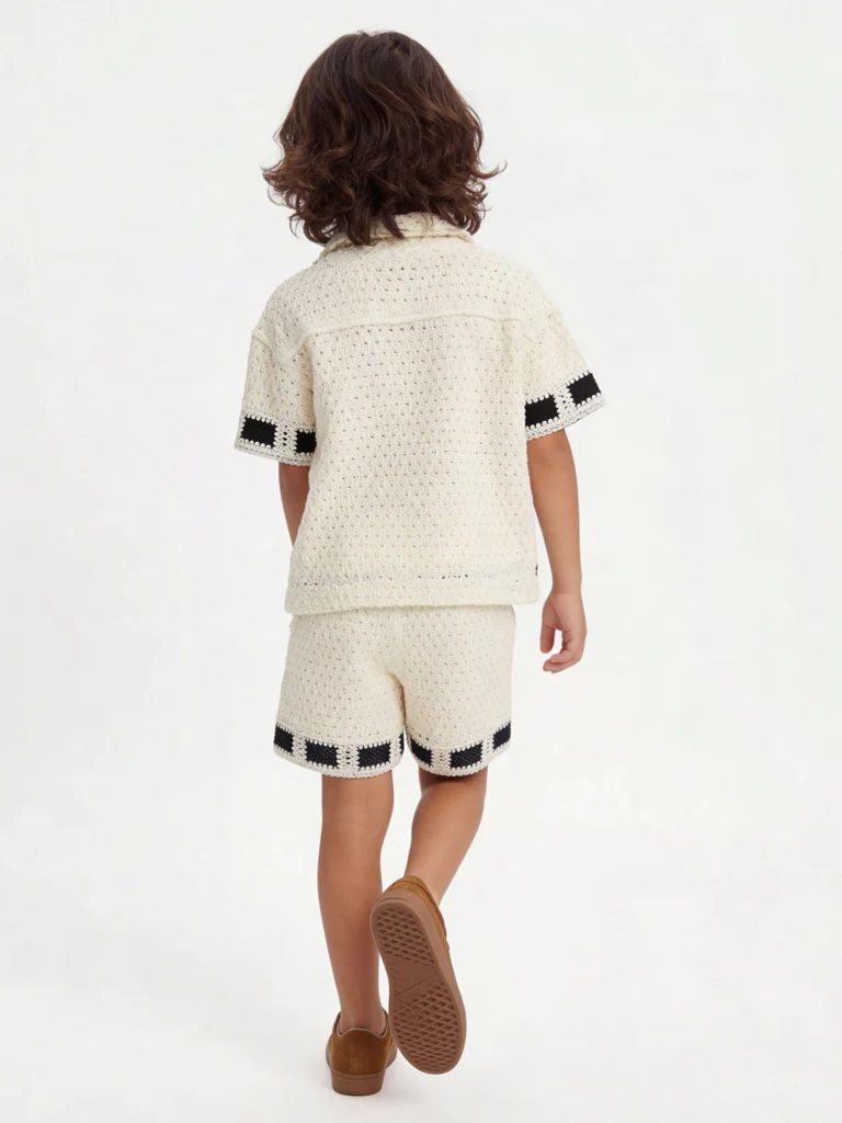 HOP Kids Boys Off-White Cotton T-Shirt and Shorts Set - Image 2