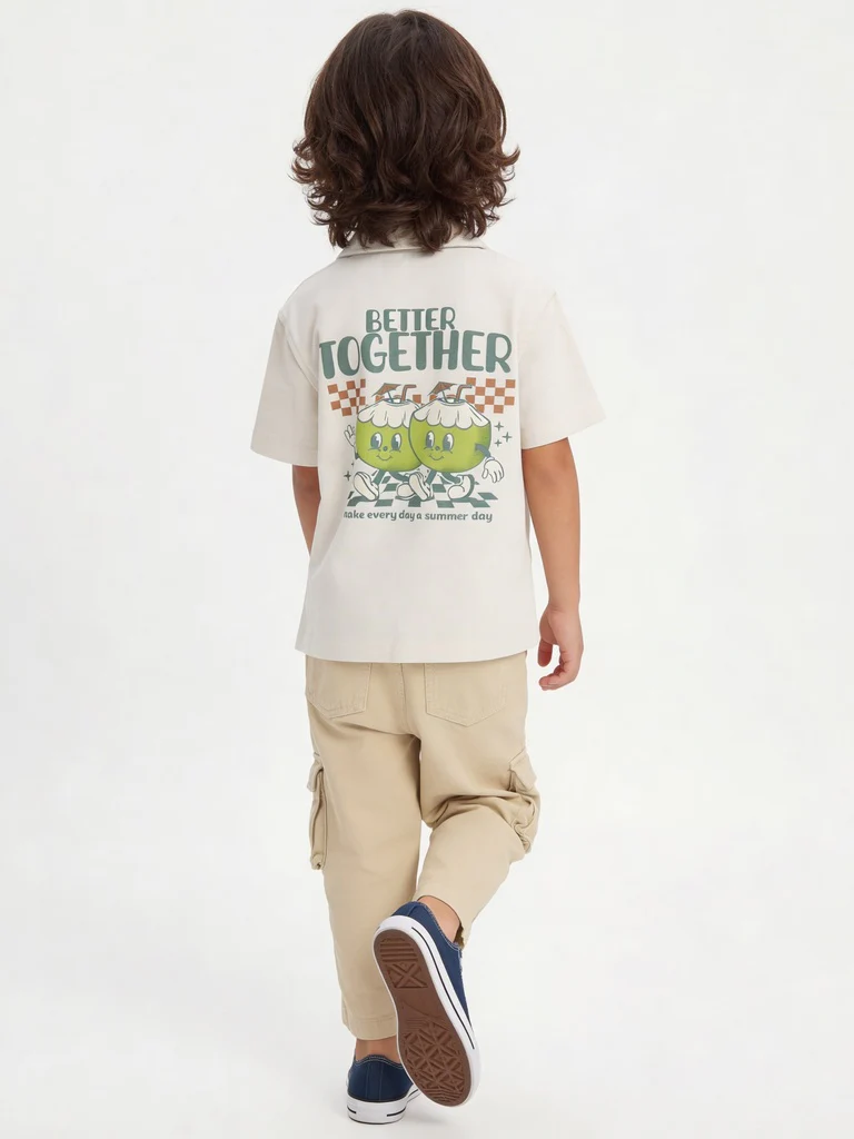HOP Kids Boys Off-White Cotton Zip Up Shirt - Image 2