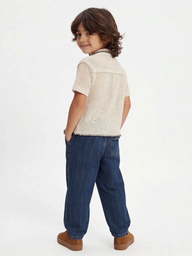 HOP Kids Boys Off-White Crochet-Knit Cotton-Blend Shirt - Image 2