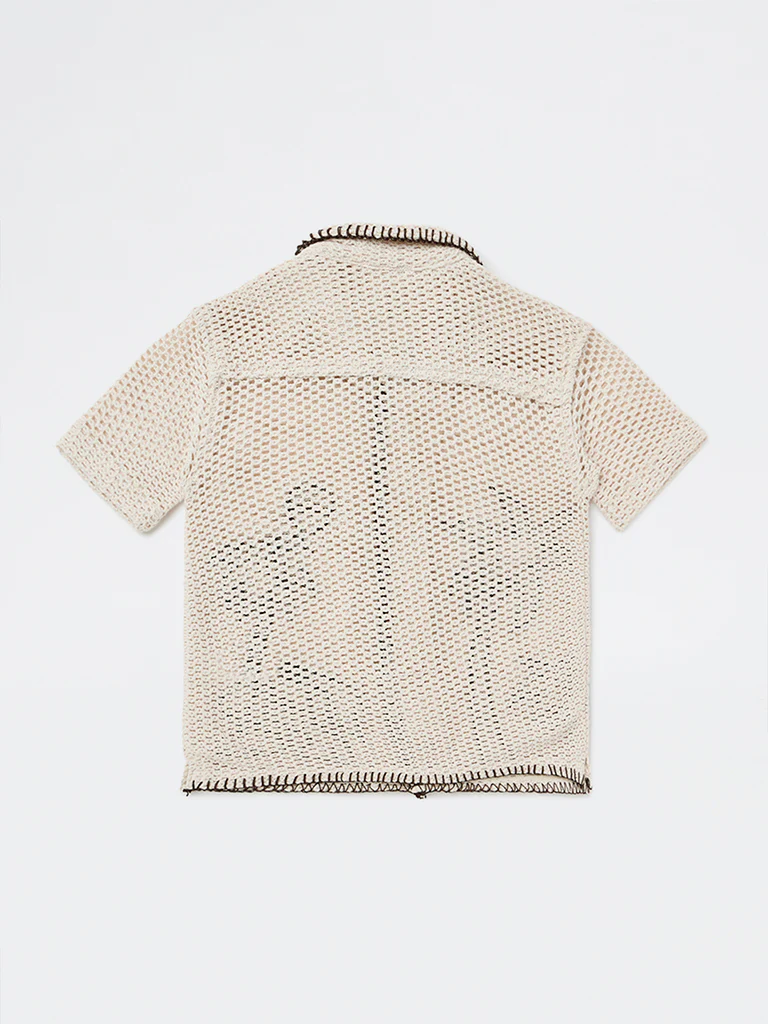 HOP Kids Boys Off-White Crochet-Knit Cotton-Blend Shirt - Image 4