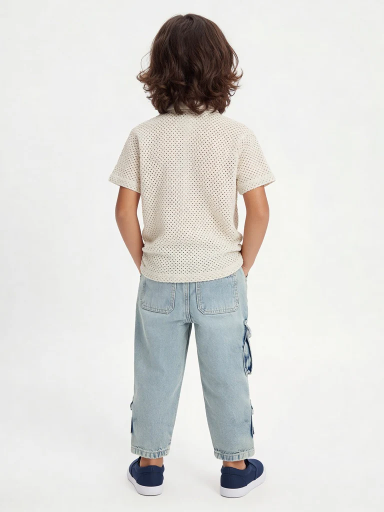 HOP Kids Boys Off-White Crochet-Knitted Cotton Shirt - Image 2
