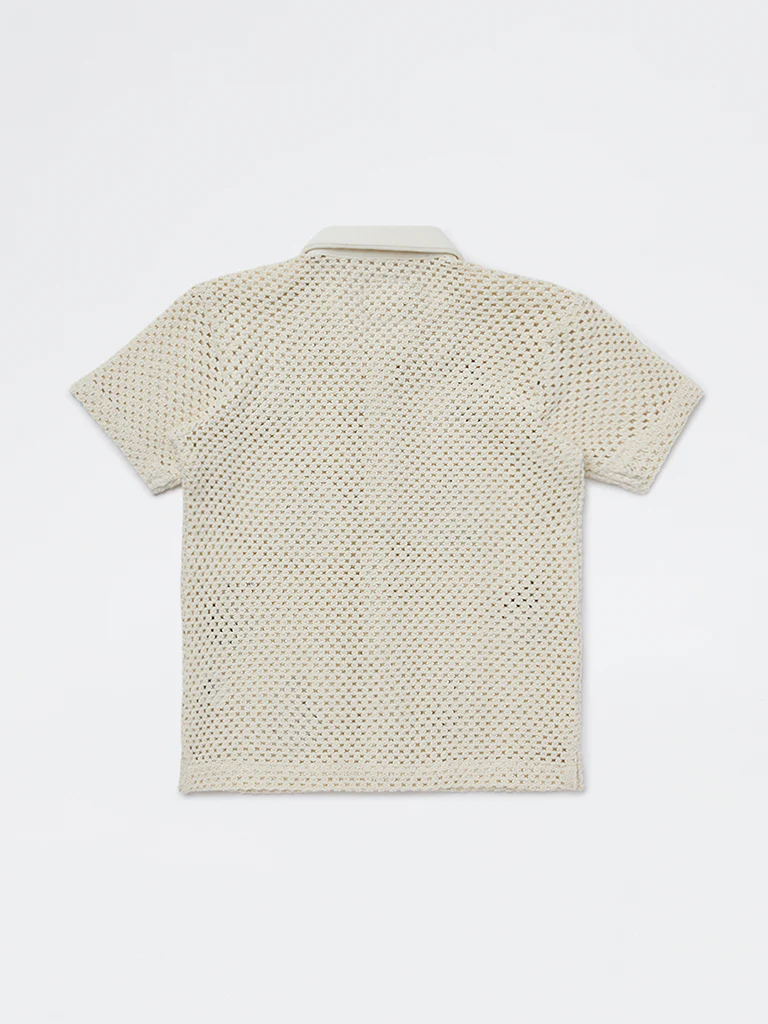 HOP Kids Boys Off-White Crochet-Knitted Cotton Shirt - Image 4