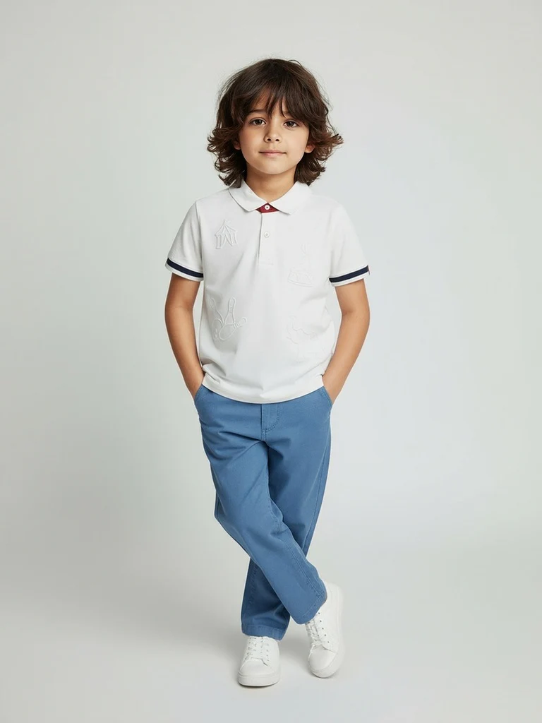 HOP Kids Boys Off-White Embroidered Cotton Polo T-Shirt