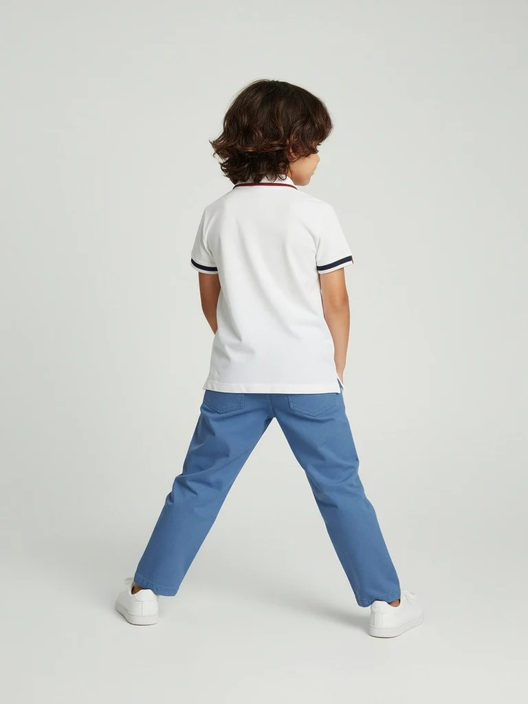 HOP Kids Boys Off-White Embroidered Cotton Polo T-Shirt - Image 5