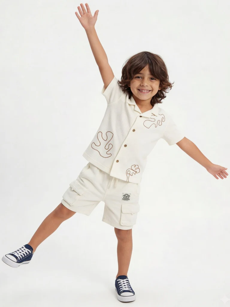 HOP Kids Boys Off-White Embroidered Resort-Fit Cotton Shirt