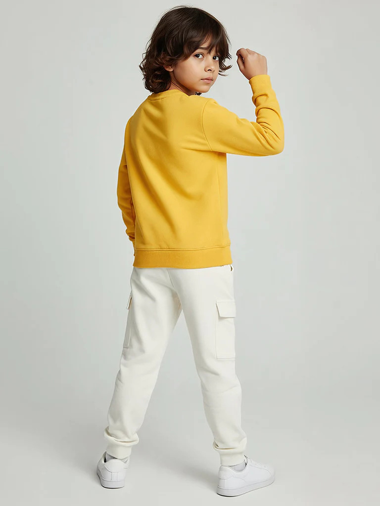 HOP Kids Boys Off-White Mid-Rise Cotton-Blend Joggers - Image 3