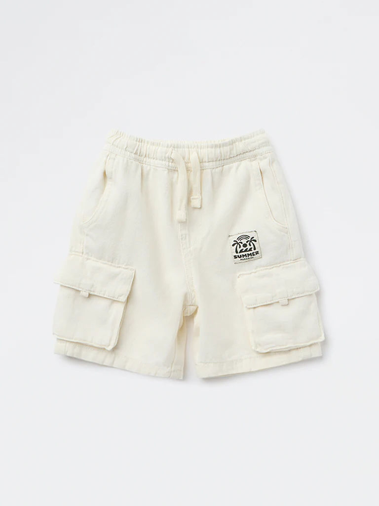 HOP Kids Boys Off-White Mid-Rise Cotton Cargo Shorts - Image 4