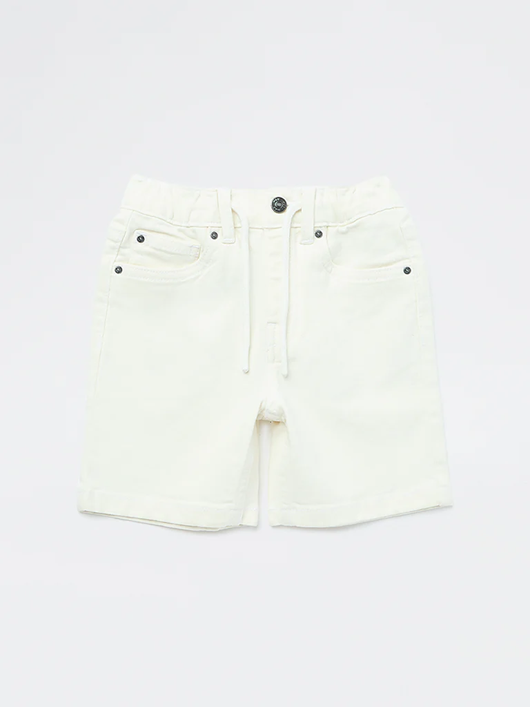 HOP Kids Boys Off-White Mid-Rise Denim Shorts - Image 4
