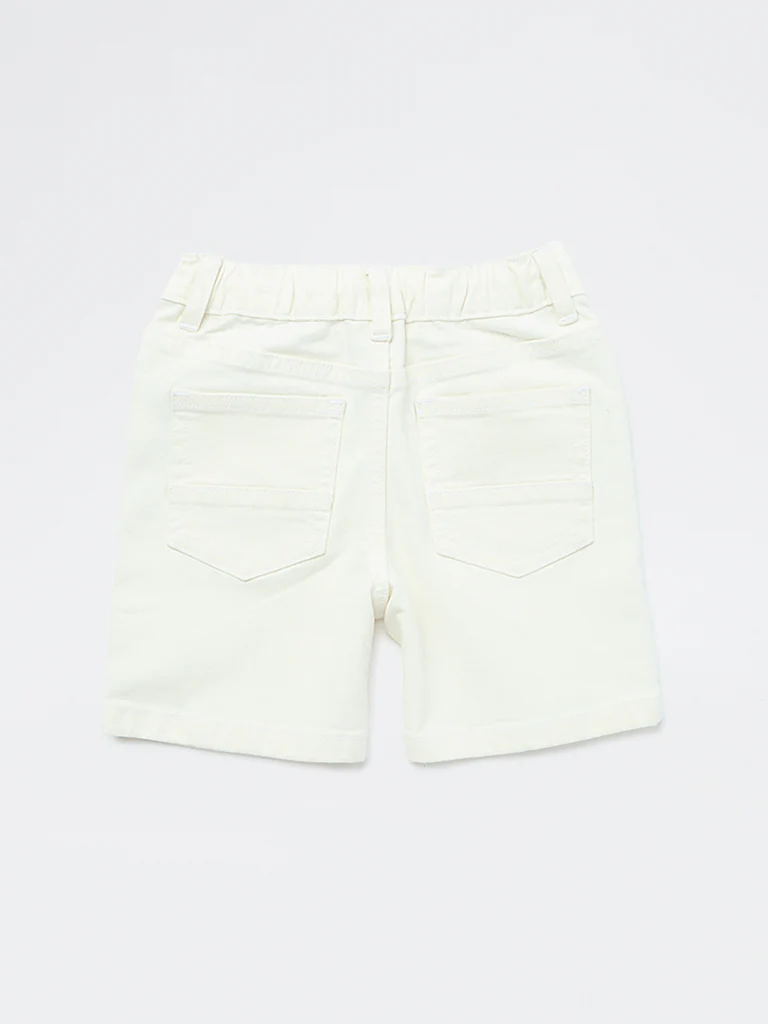 HOP Kids Boys Off-White Mid-Rise Denim Shorts - Image 5
