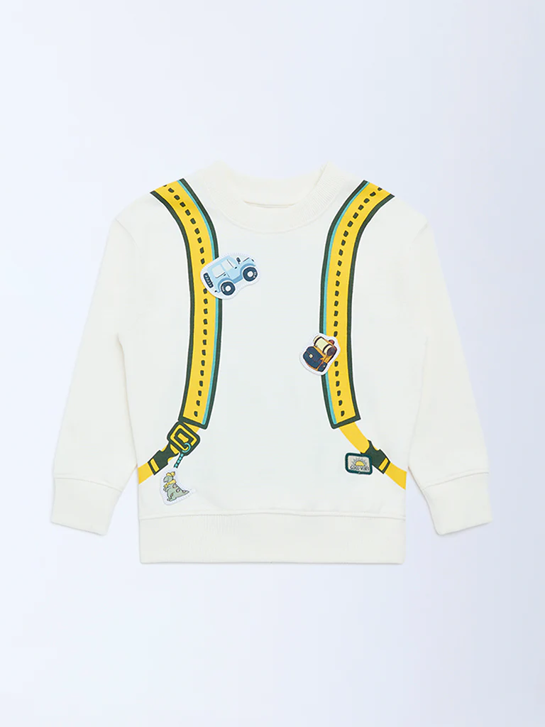HOP Kids Boys Off-White Printed Cotton-Blend Sweatshirt - Image 3