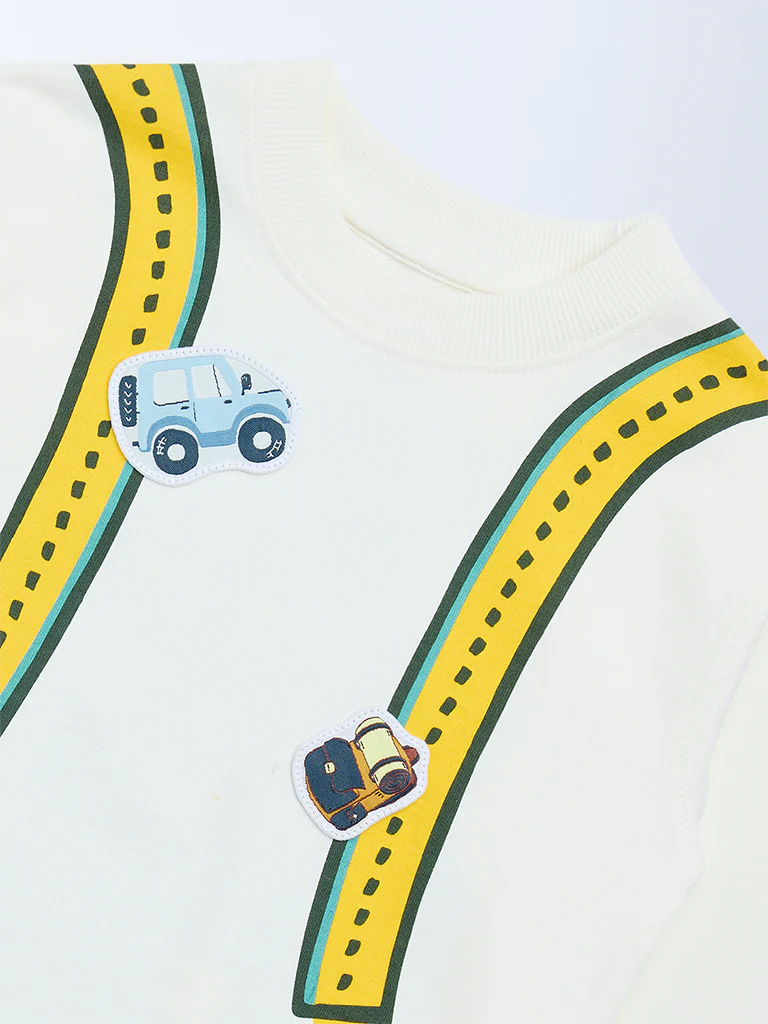 HOP Kids Boys Off-White Printed Cotton-Blend Sweatshirt - Image 5