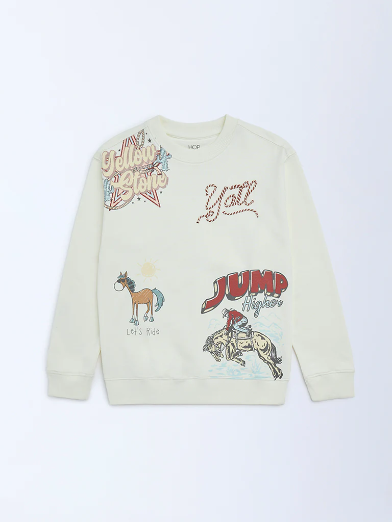 HOP Kids Boys Off-White Printed Cotton-Blend Sweatshirt - Image 3