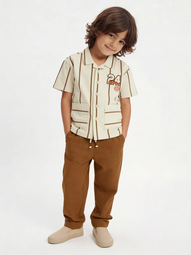 HOP Kids Boys Off-White Printed Cotton Shirt