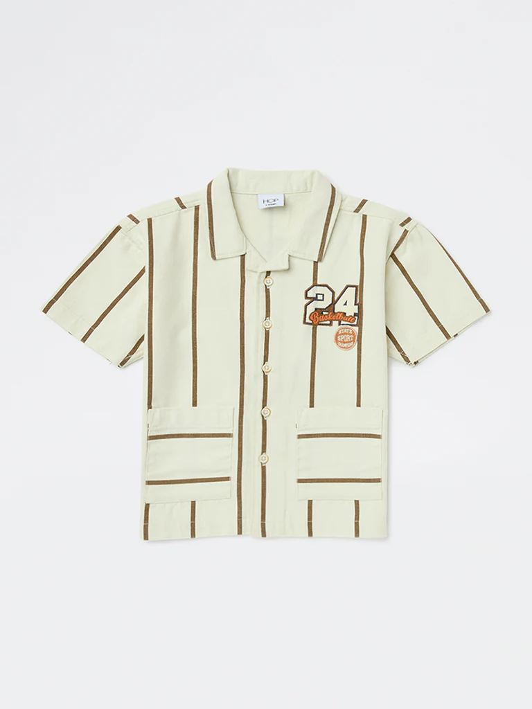 HOP Kids Boys Off-White Printed Cotton Shirt - Image 3
