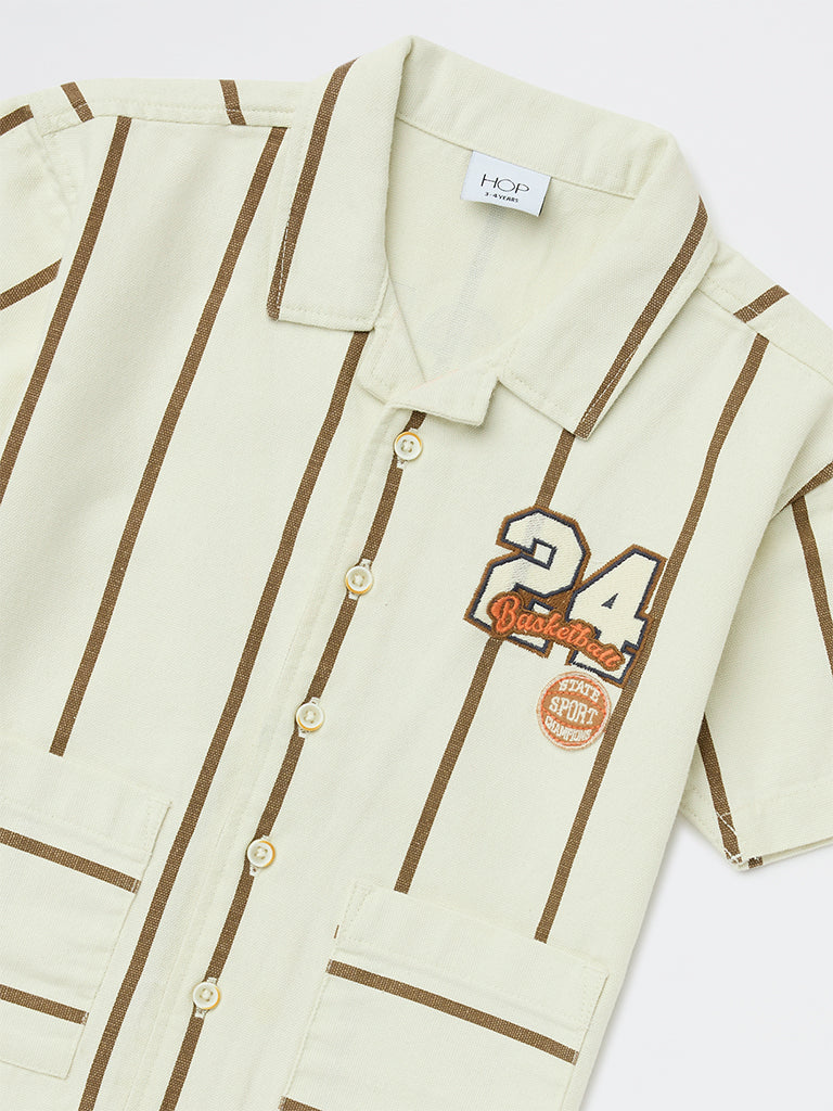 HOP Kids Boys Off-White Printed Cotton Shirt - Image 5