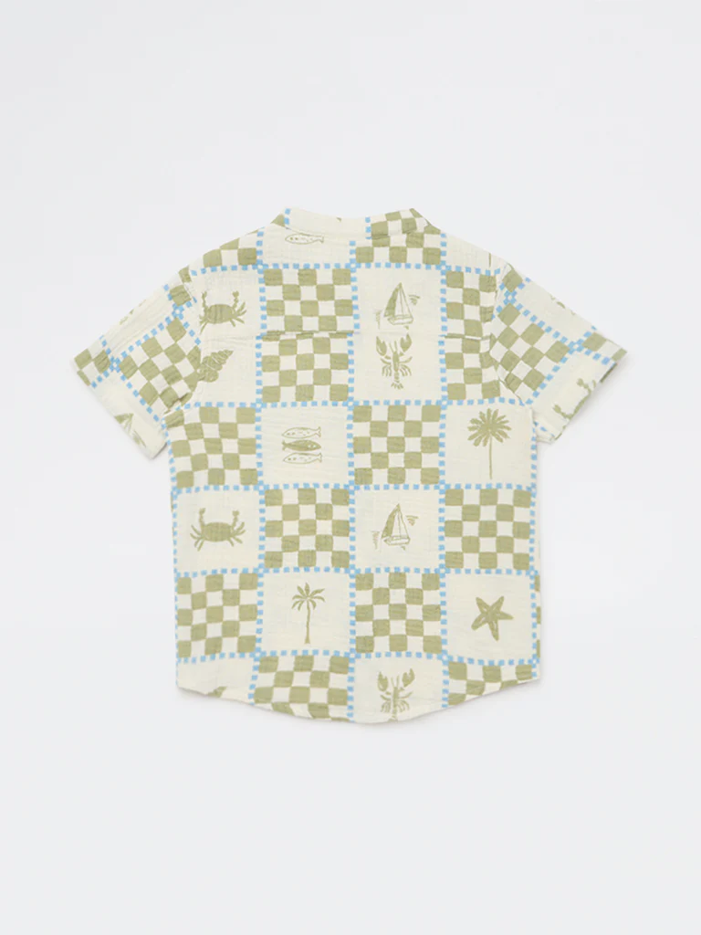 HOP Kids Boys Off-White Printed Cotton Shirt - Image 5