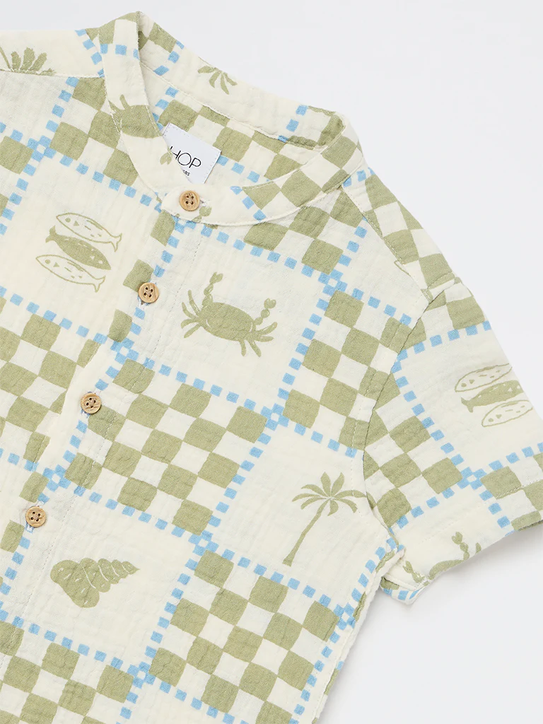 HOP Kids Boys Off-White Printed Cotton Shirt - Image 6