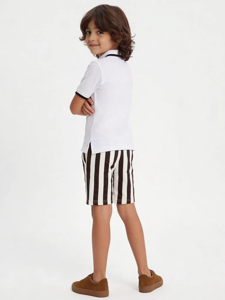 HOP Kids Boys Off-White Printed Cotton T-Shirt and Shorts Set - Image 2