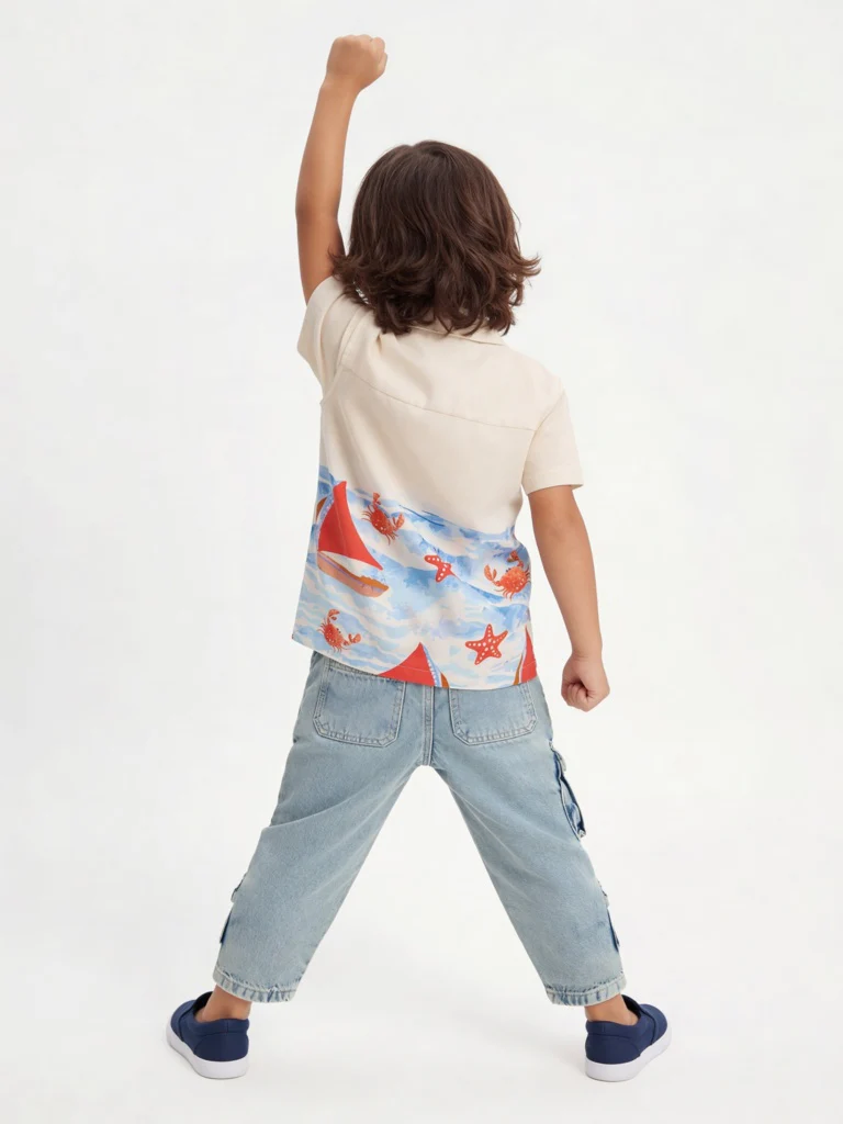 HOP Kids Boys Off-White Printed Resort-Fit Shirt - Image 2