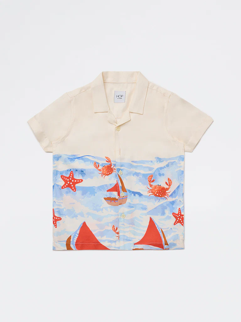 HOP Kids Boys Off-White Printed Resort-Fit Shirt - Image 3