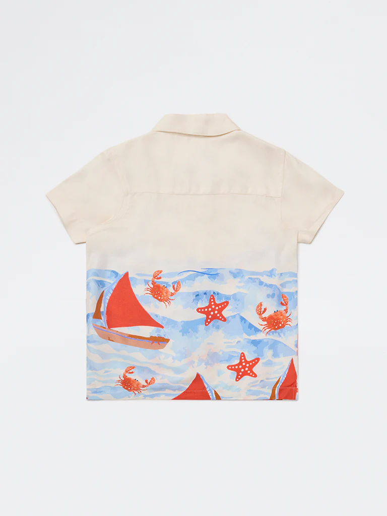 HOP Kids Boys Off-White Printed Resort-Fit Shirt - Image 4