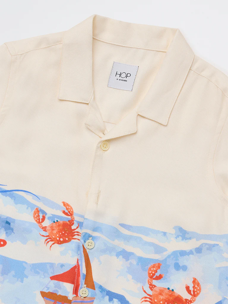 HOP Kids Boys Off-White Printed Resort-Fit Shirt - Image 5