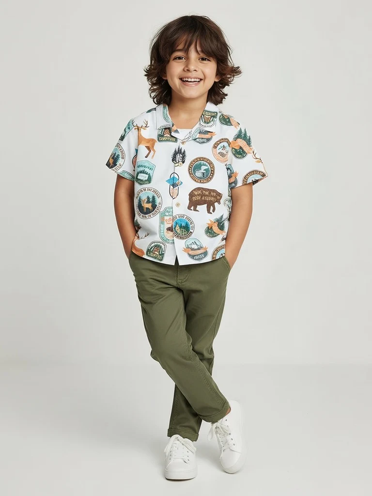 HOP Kids Boys Off-White Printed Shirt