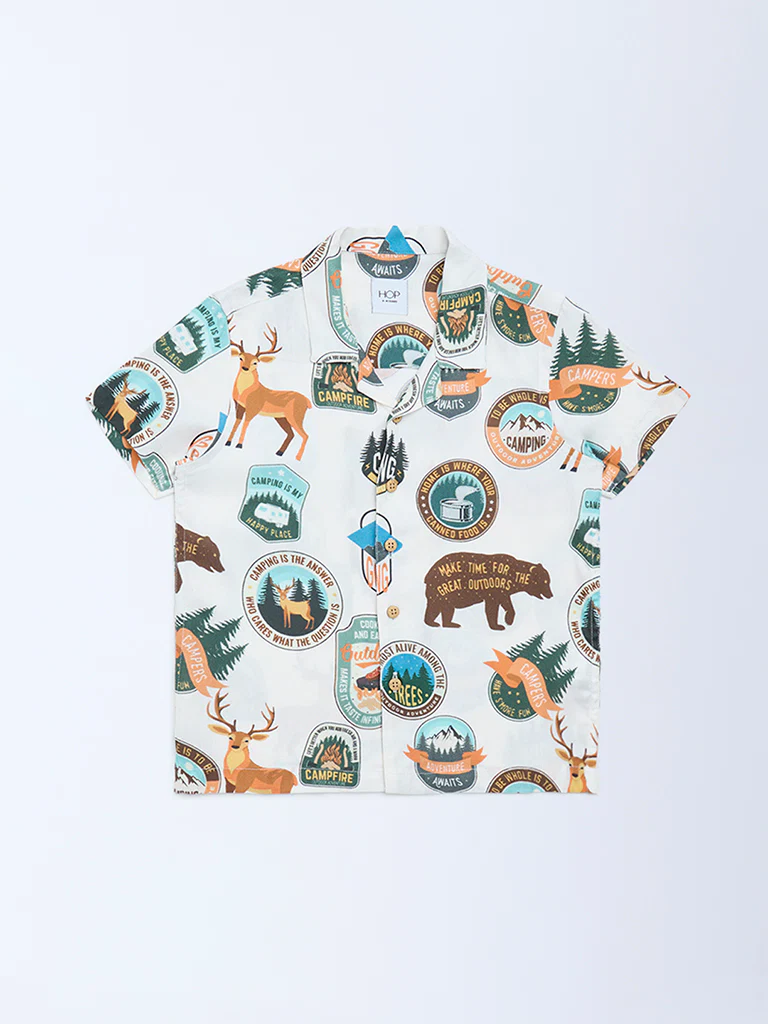 HOP Kids Boys Off-White Printed Shirt - Image 2