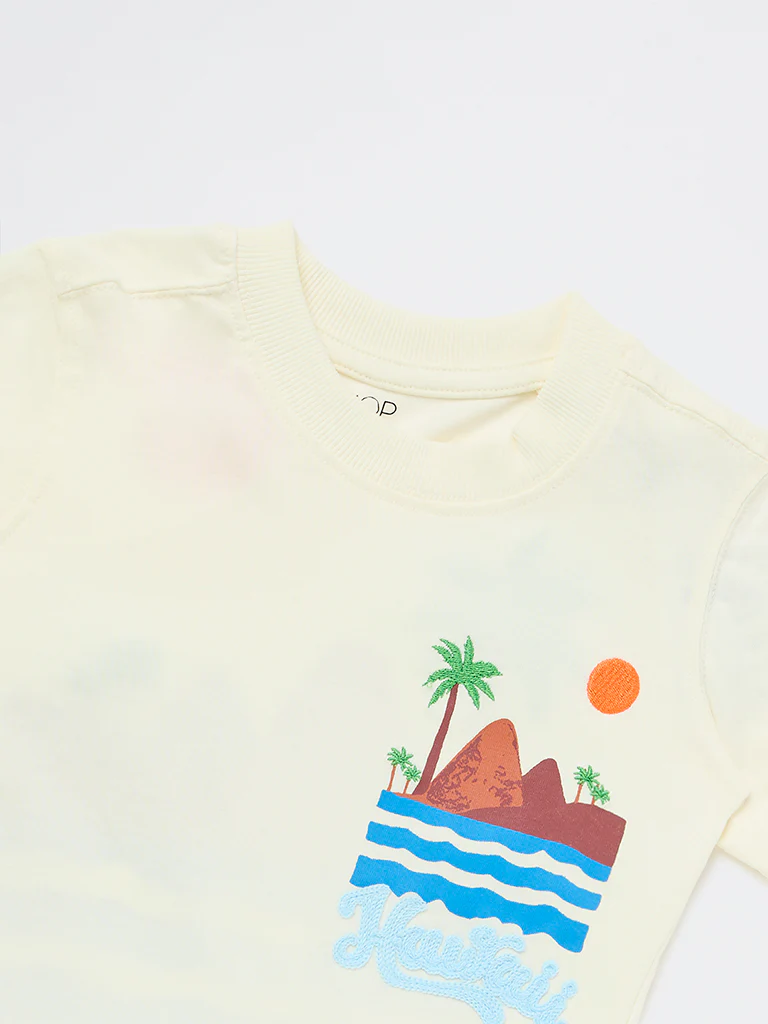HOP Kids Boys Off-White Scenic-Printed Cotton T-Shirt - Image 4