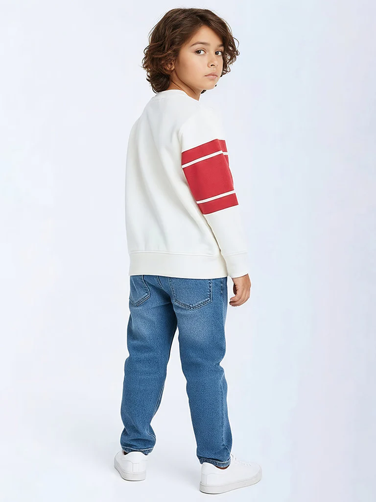 HOP Kids Boys Off-White Striped Cotton-Blend Sweatshirt - Image 3