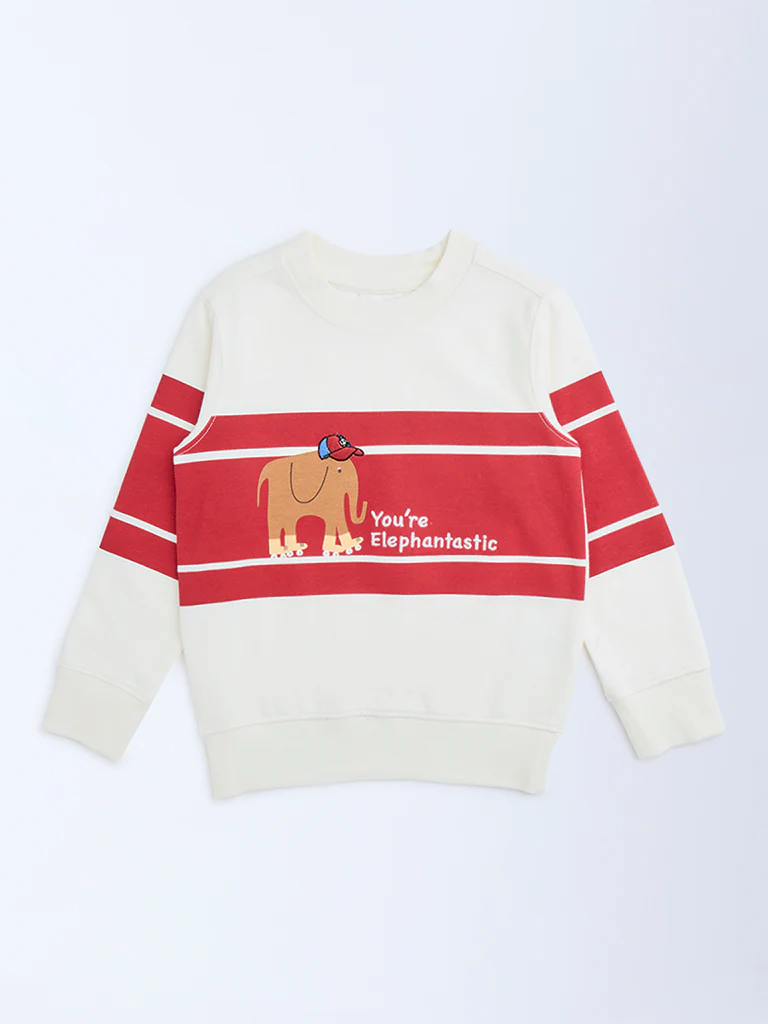 HOP Kids Boys Off-White Striped Cotton-Blend Sweatshirt - Image 4