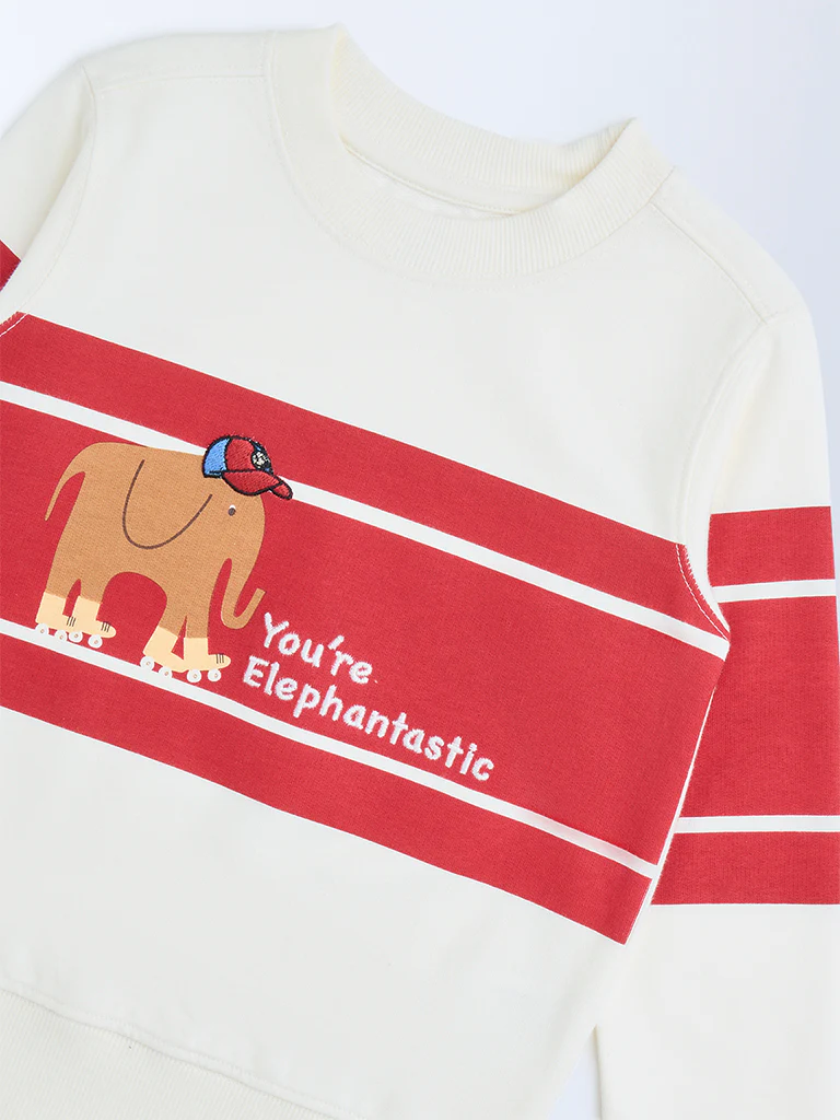 HOP Kids Boys Off-White Striped Cotton-Blend Sweatshirt - Image 6