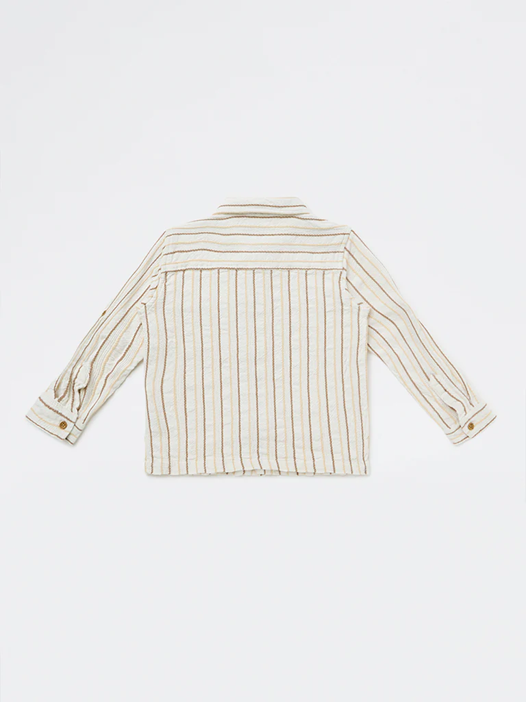 HOP Kids Boys Off-White Striped Cotton Shirt - Image 4