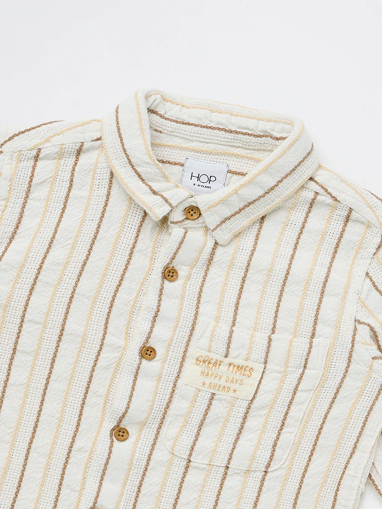 HOP Kids Boys Off-White Striped Cotton Shirt - Image 5
