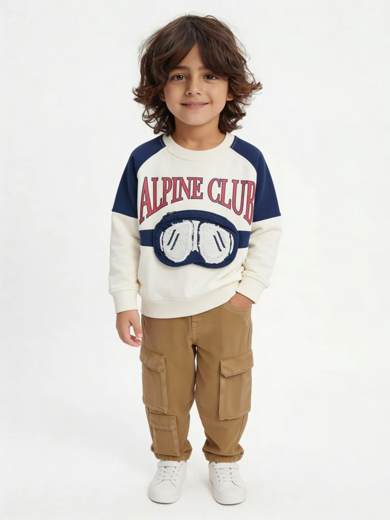 HOP Kids Boys Off-White Text Design Cotton-Blend Sweatshirt