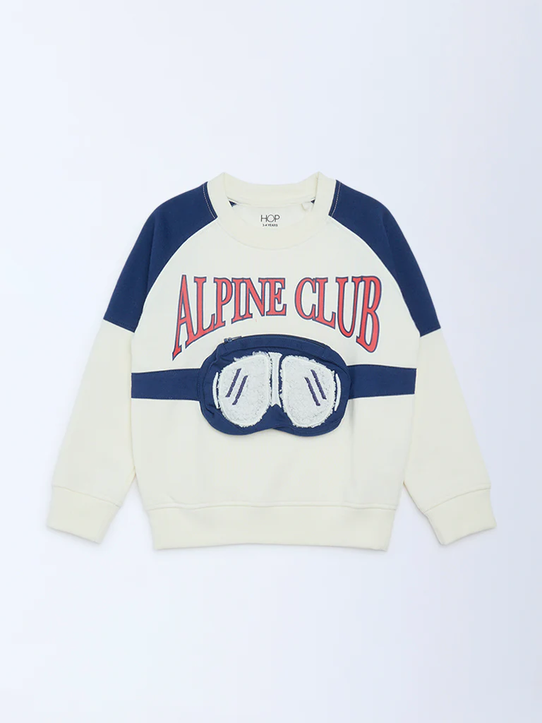 HOP Kids Boys Off-White Text Design Cotton-Blend Sweatshirt - Image 3