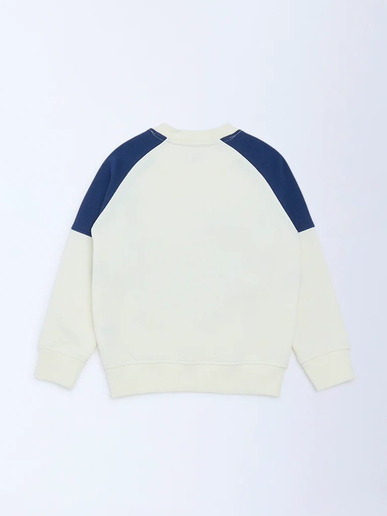 HOP Kids Boys Off-White Text Design Cotton-Blend Sweatshirt - Image 4