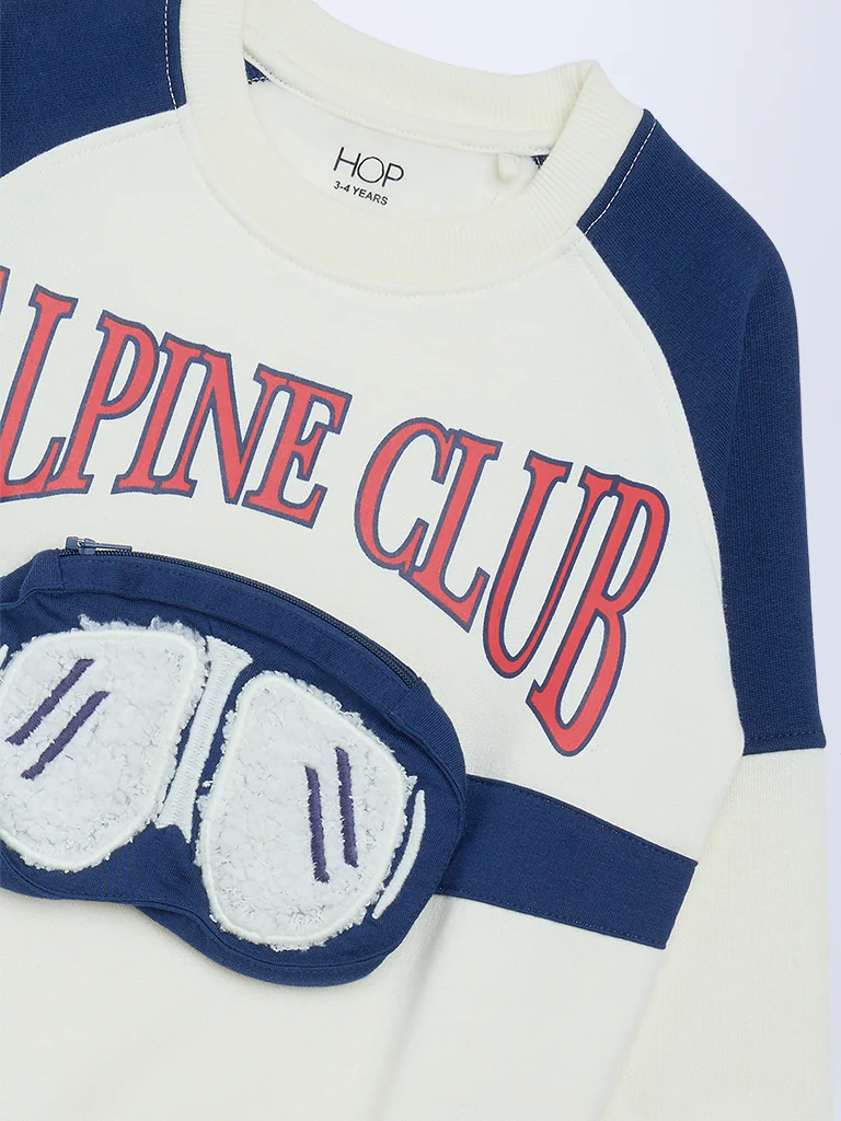 HOP Kids Boys Off-White Text Design Cotton-Blend Sweatshirt - Image 5