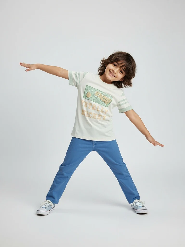 HOP Kids Boys Off-White Text Detailed Cotton T-Shirt