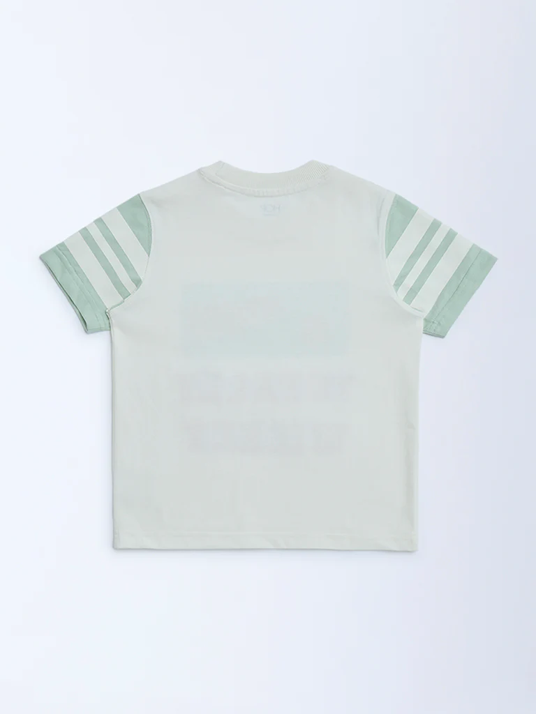 HOP Kids Boys Off-White Text Detailed Cotton T-Shirt - Image 4