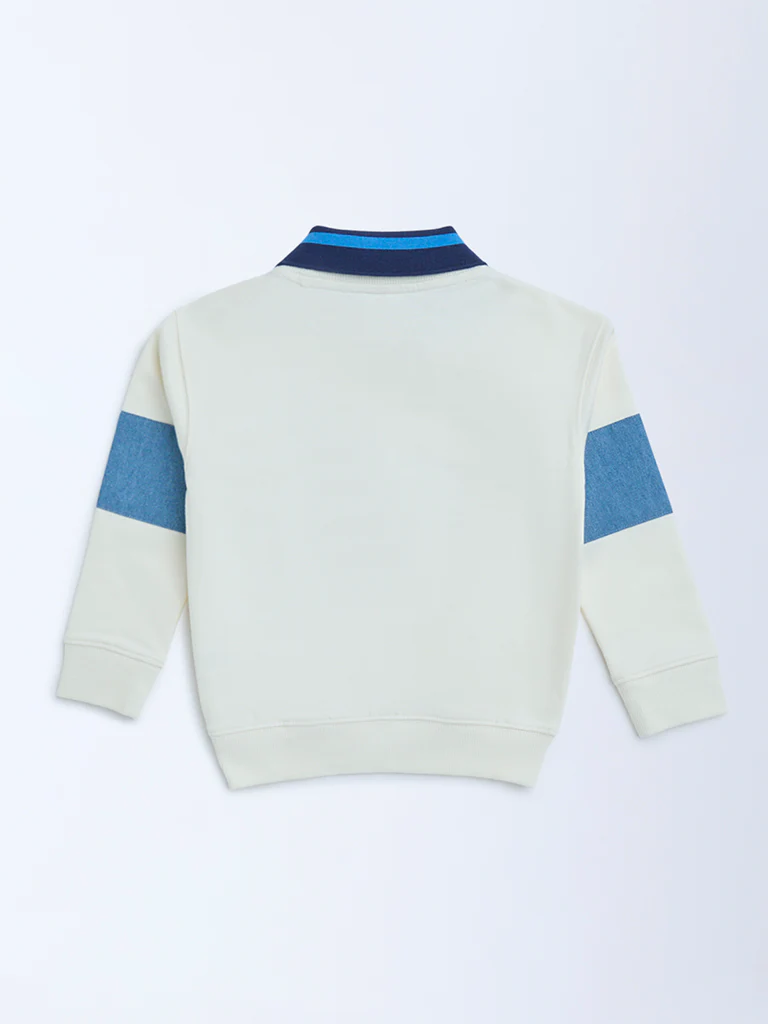 HOP Kids Boys Off-White Text Pattern Cotton Sweatshirt - Image 4