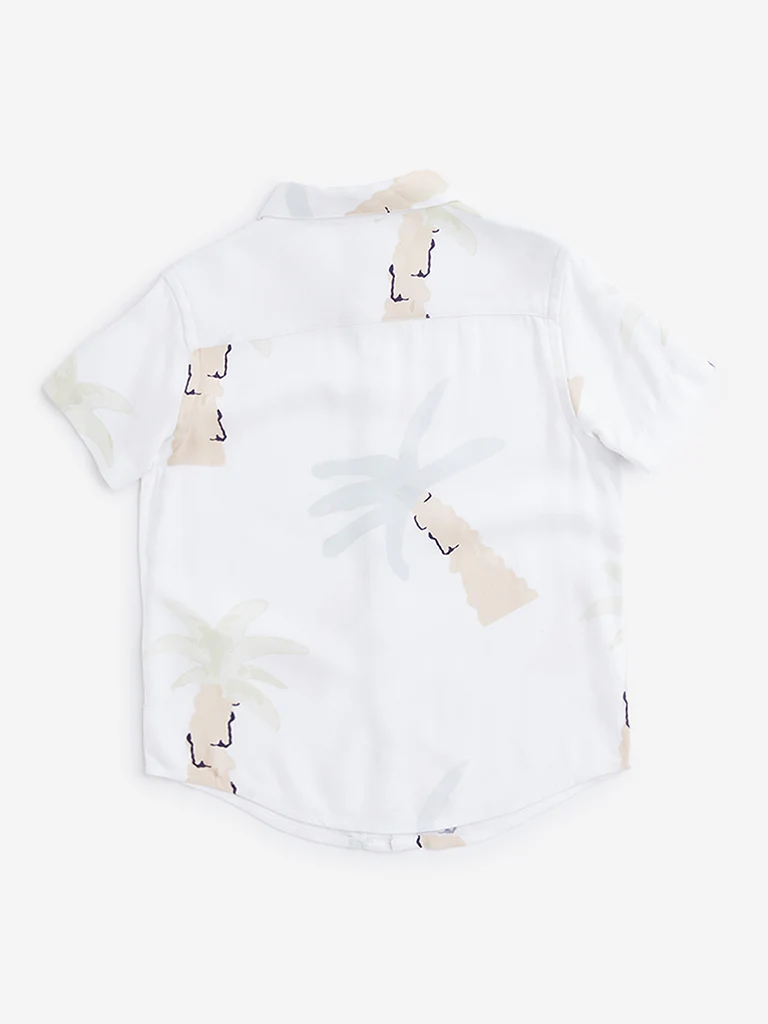 HOP Kids Boys Off-White Tropical Printed Cotton Shirt - Image 2