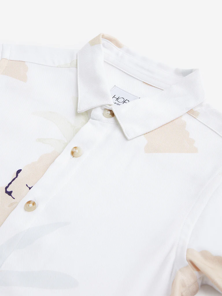 HOP Kids Boys Off-White Tropical Printed Cotton Shirt - Image 3