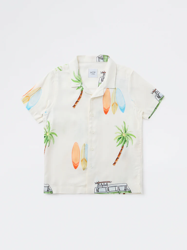 HOP Kids Boys Off White Tropical Printed Shirt - Image 3